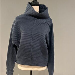 Zella Deep Blue Ribbed Cowl Neck Sweater
